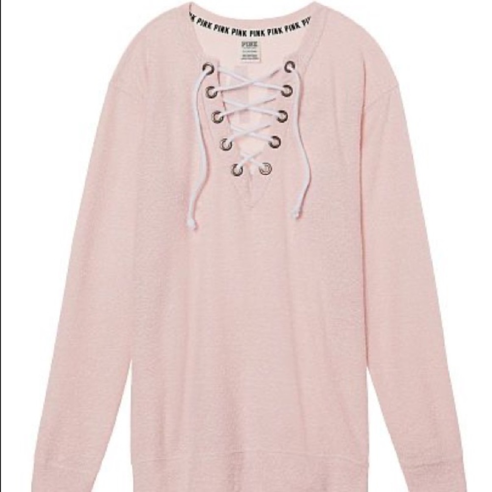 Victorias Secret Pink Lace-Up Pullover Sweater